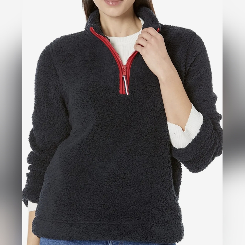 Women's Tommy Hilfiger Sherpa 1/4 Zip Pullover Large Sky Capitan